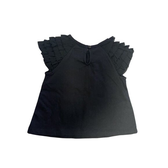 Baby Gap Girls Black Top With Ruffled Sleeves & Embroidered Floral And Dragonfly - Picture 2 of 2